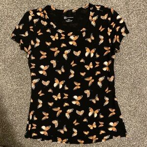 Black Butterfly Print T-Shirt